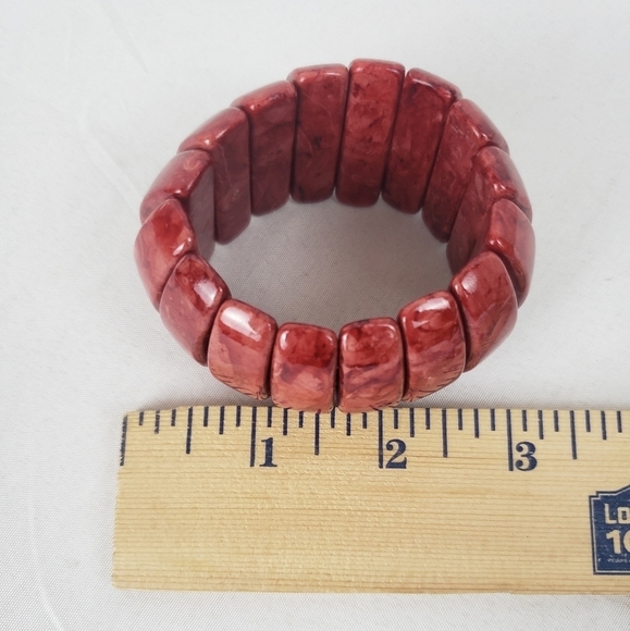 Red Circular Elastic Stretch Bracelet OSFM - Picture 3 of 4